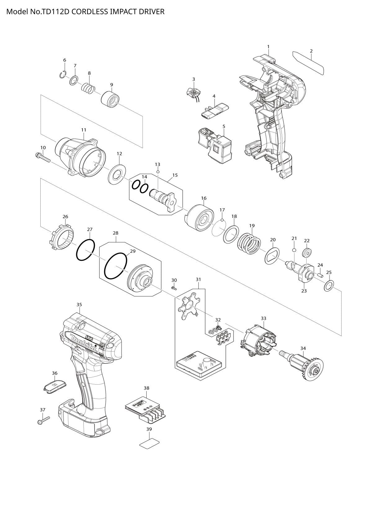 Pièces détachées visseuse à chocs sans fil Makita TD112D