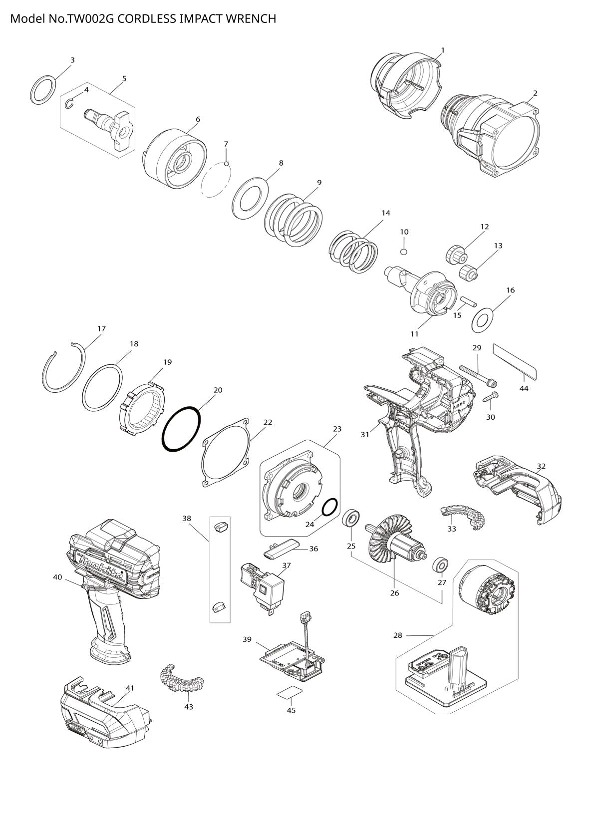 Pièces détachées boulonneuse sans fil Makita TW002G