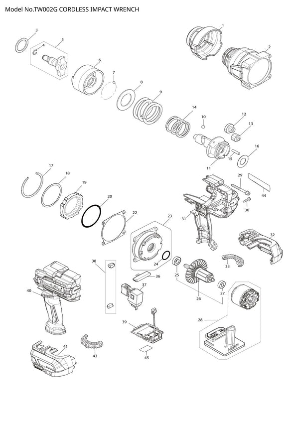 Pièces détachées boulonneuse sans fil Makita TW002G