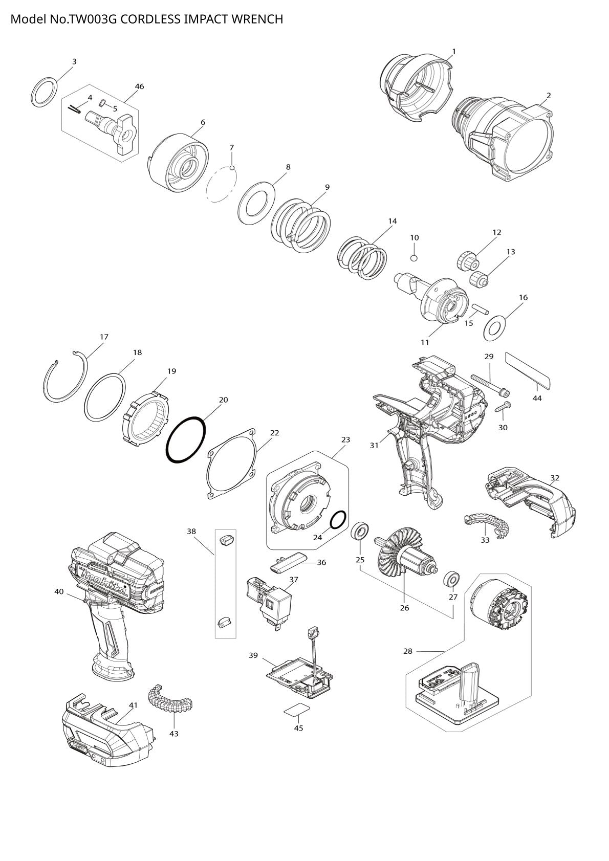 Pièces détachées boulonneuse sans fil Makita TW003G