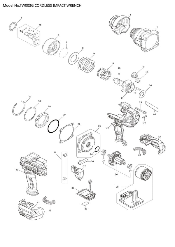 Pièces détachées boulonneuse sans fil Makita TW003G