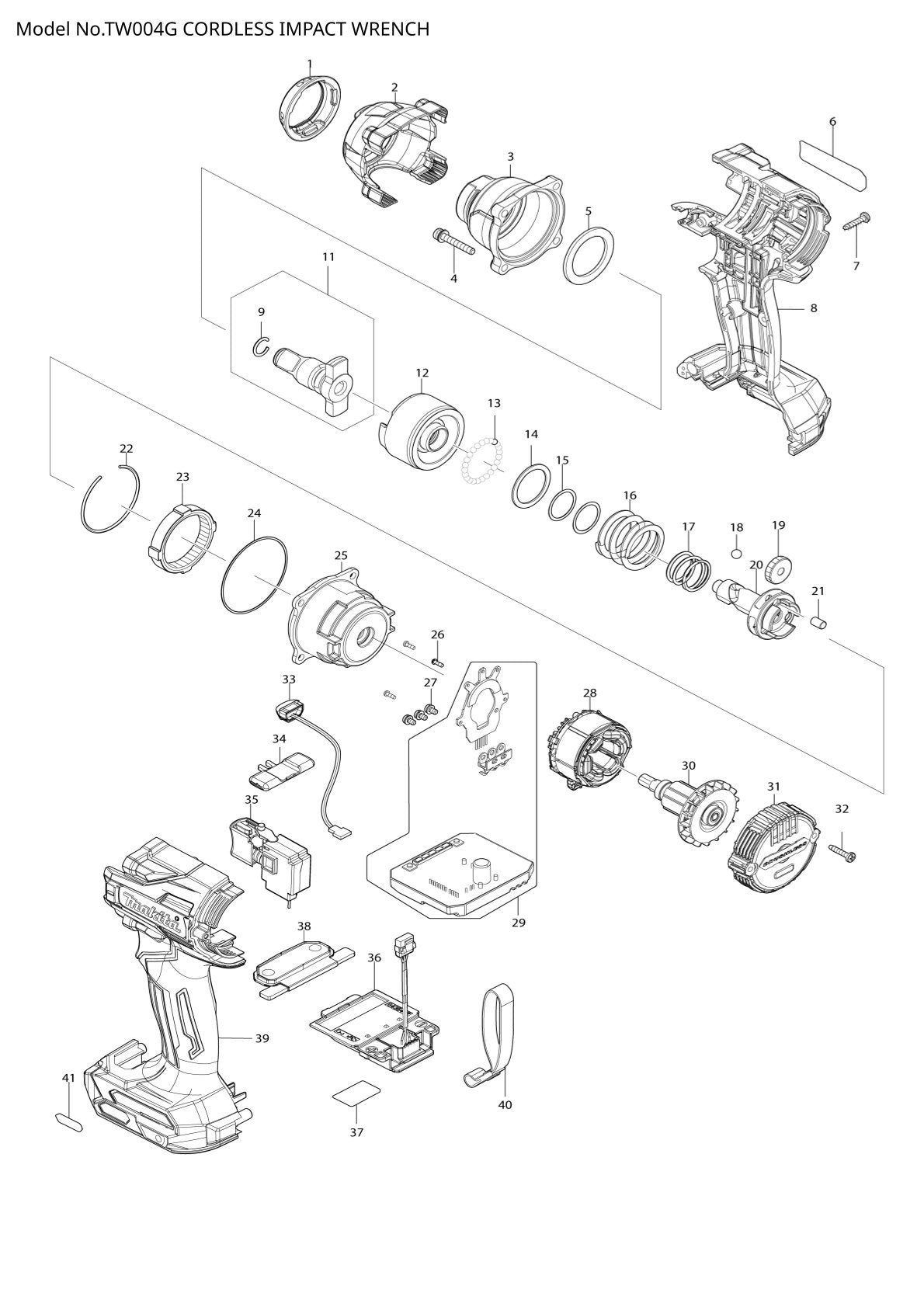 Pièces détachées boulonneuse sans fil Makita TW004G