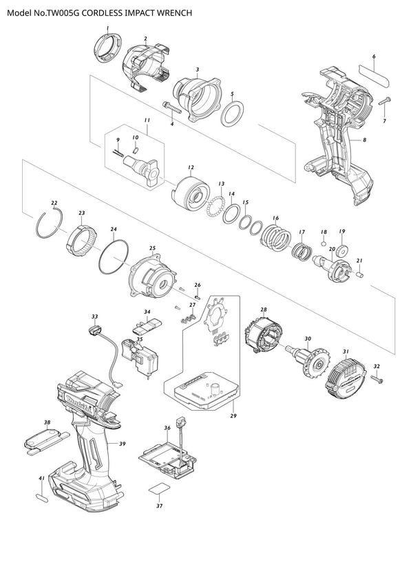 Pièces détachées boulonneuse sans fil Makita TW005G