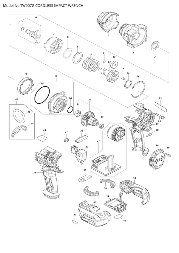Pièces détachées boulonneuse sans fil Makita TW007G