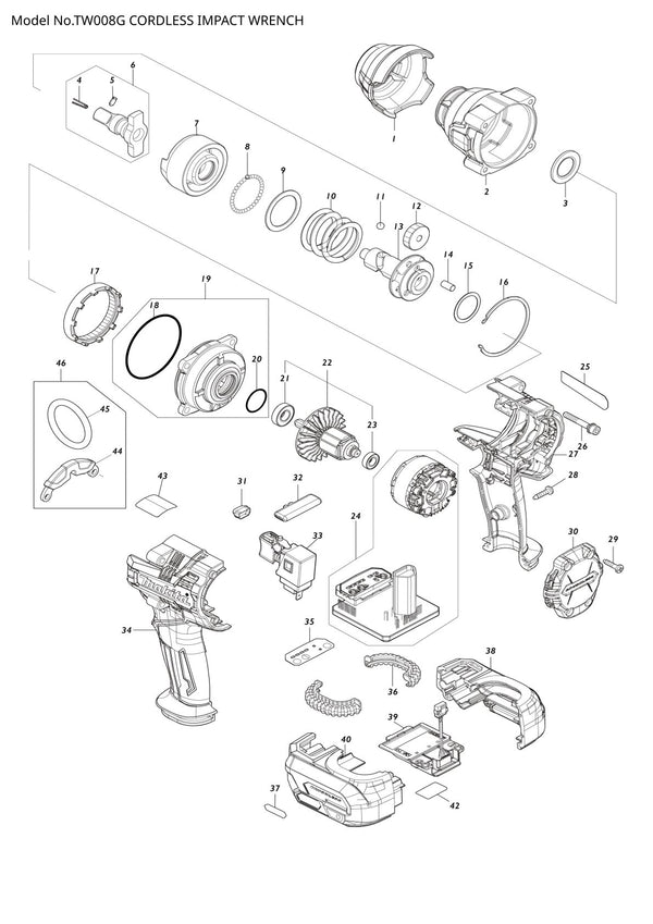 Pièces détachées boulonneuse sans fil Makita TW008G
