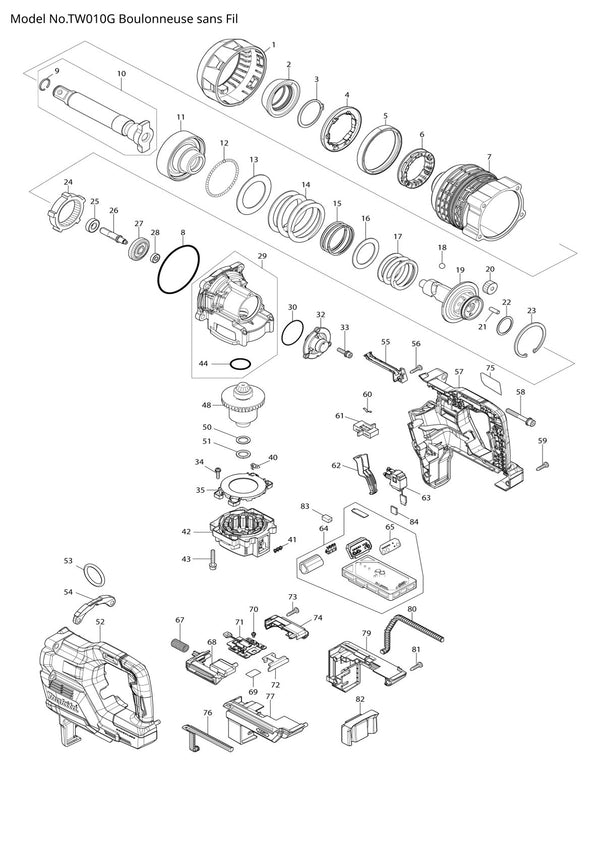 Pièces détachées boulonneuse sans fil Makita TW010G