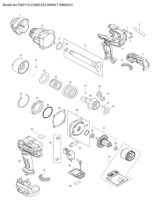 Pièces détachées boulonneuse sans fil Makita TW011G