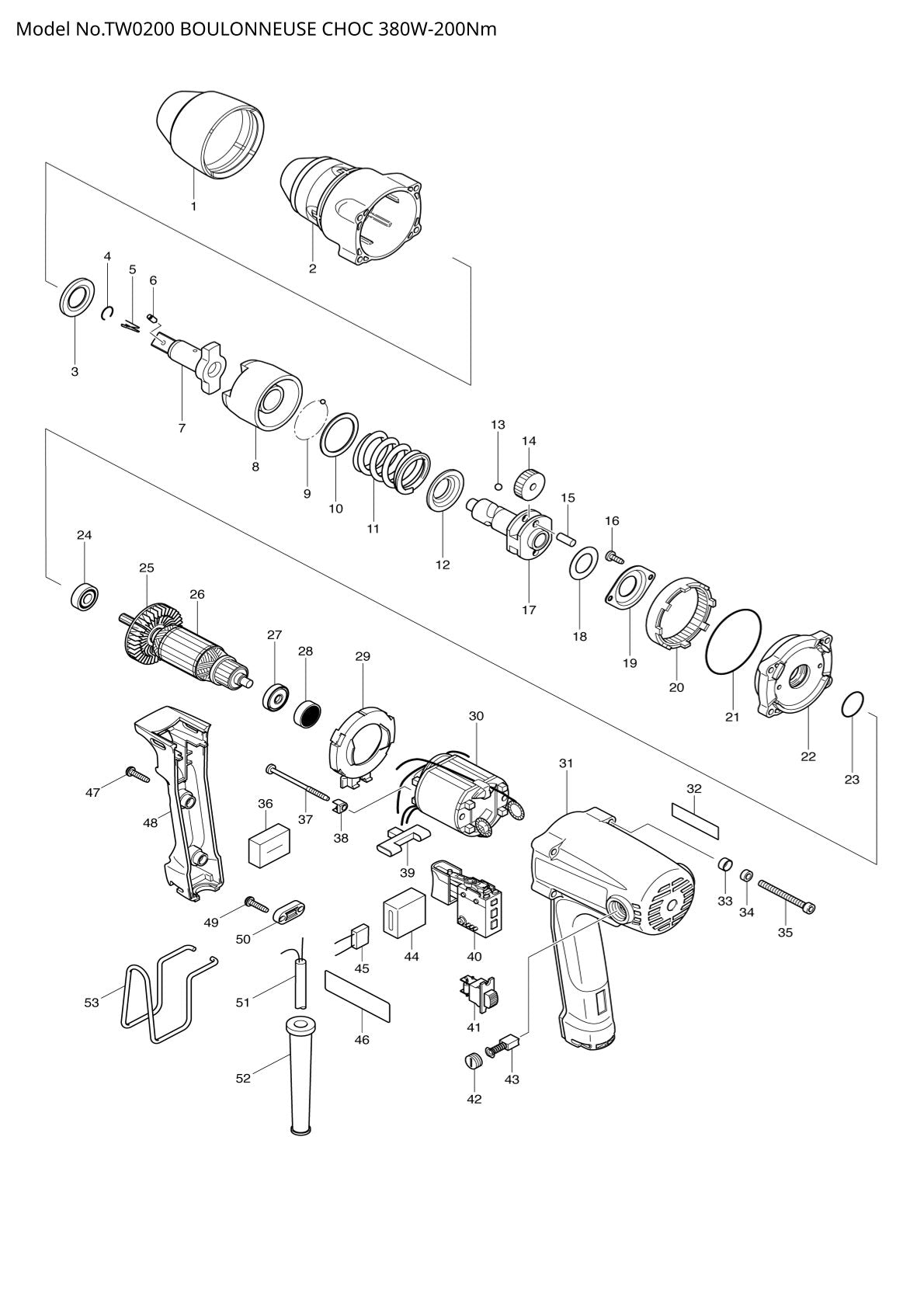 Pièces détachées boulonneuse Makita TW0200