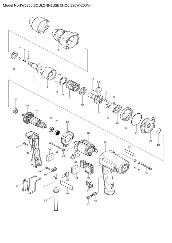 Pièces détachées boulonneuse Makita TW0200
