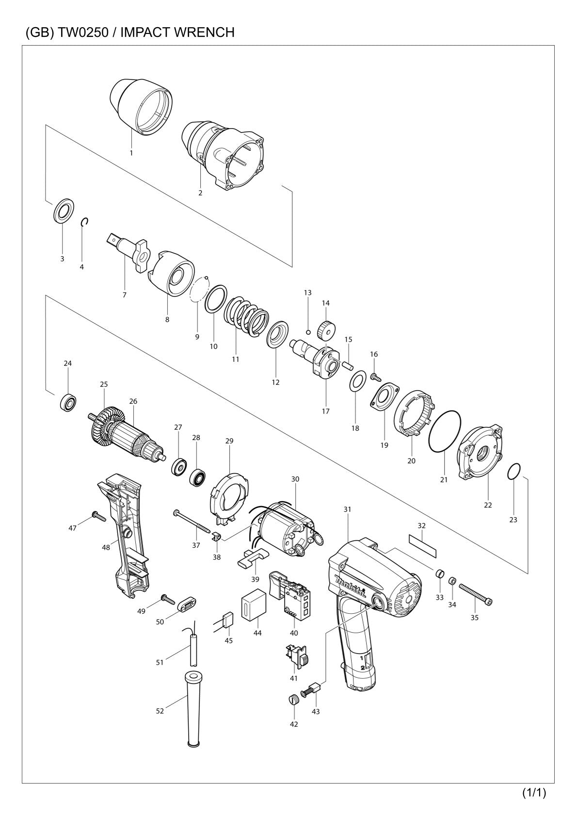 Pièces détachées boulonneuse Makita TW0250