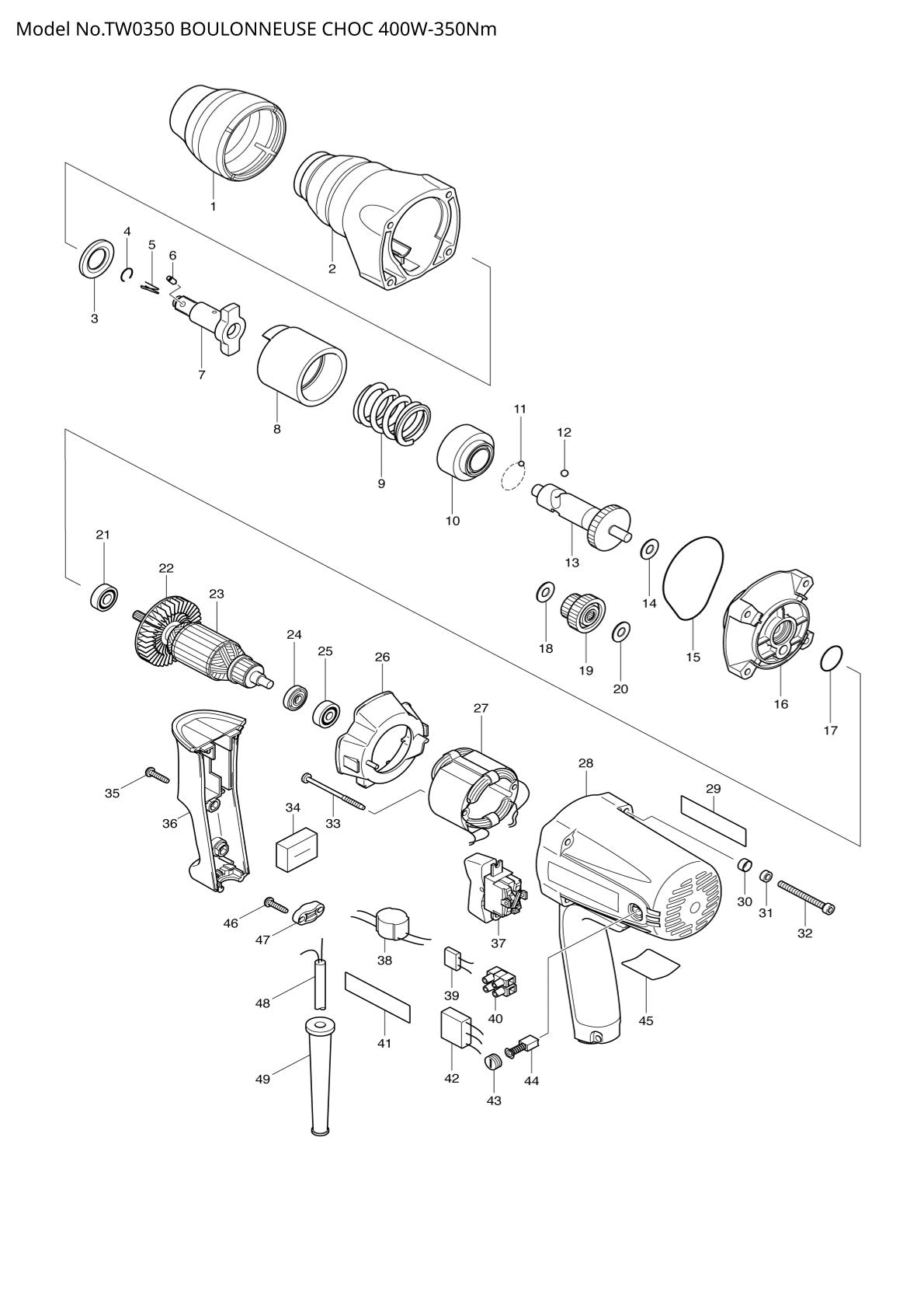 Pièces détachées boulonneuse Makita TW0350