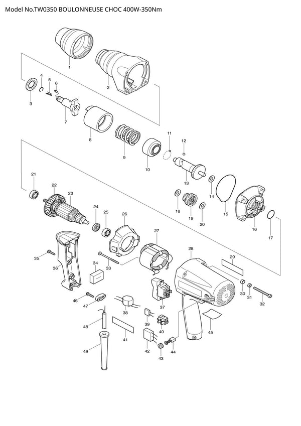 Pièces détachées boulonneuse Makita TW0350