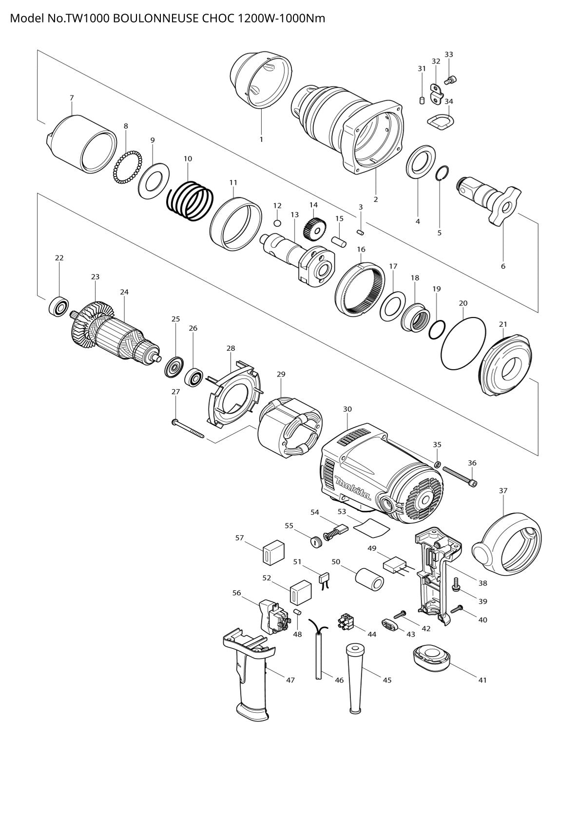 Pièces détachées boulonneuse Makita TW1000