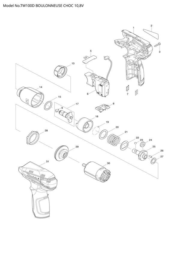 Pièces détachées boulonneuse sans fil Makita TW100D