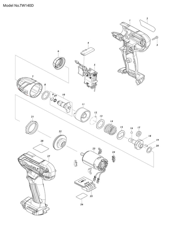 Pièces détachées boulonneuse sans fil Makita TW140D