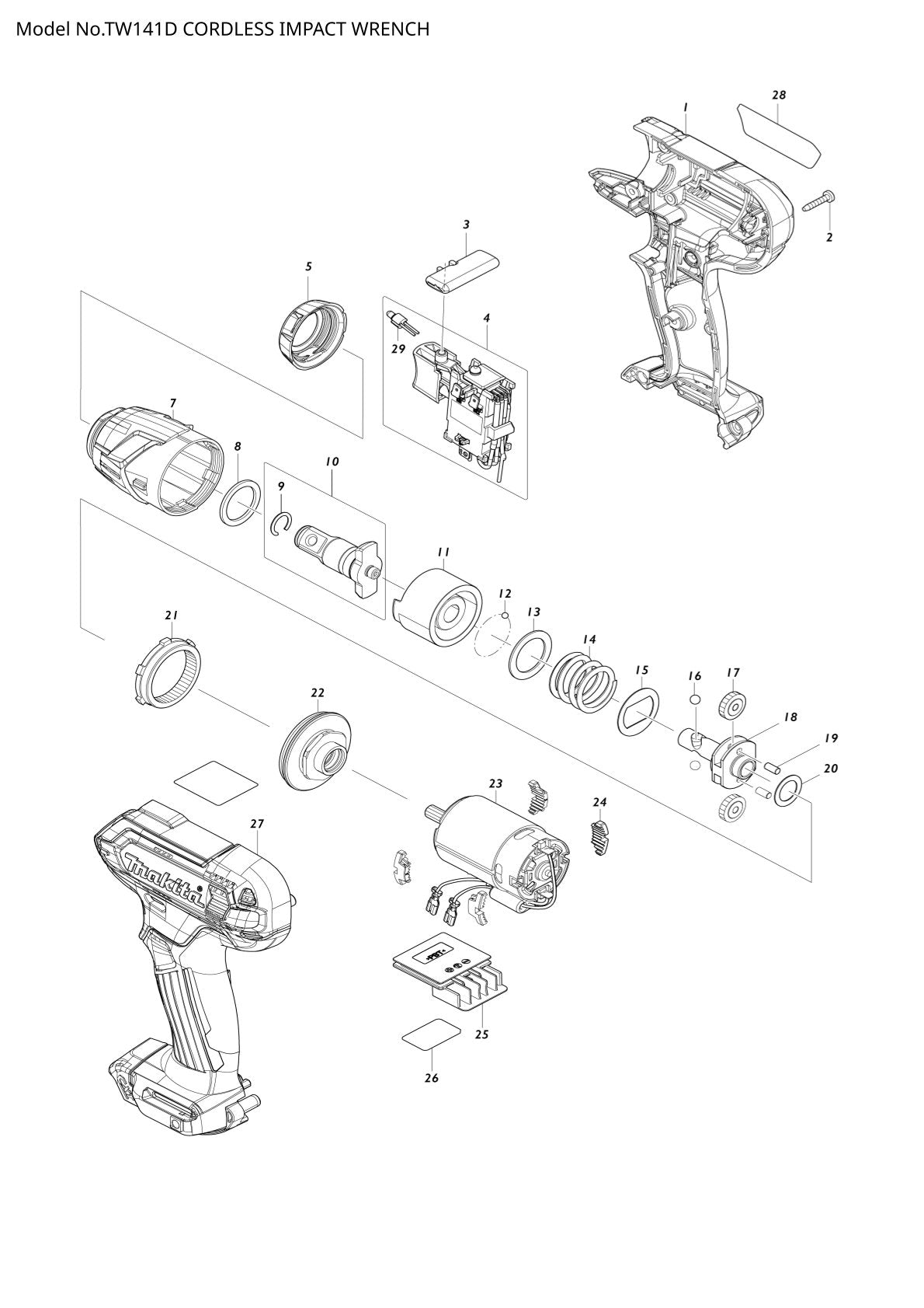 Pièces détachées boulonneuse sans fil Makita TW141D
