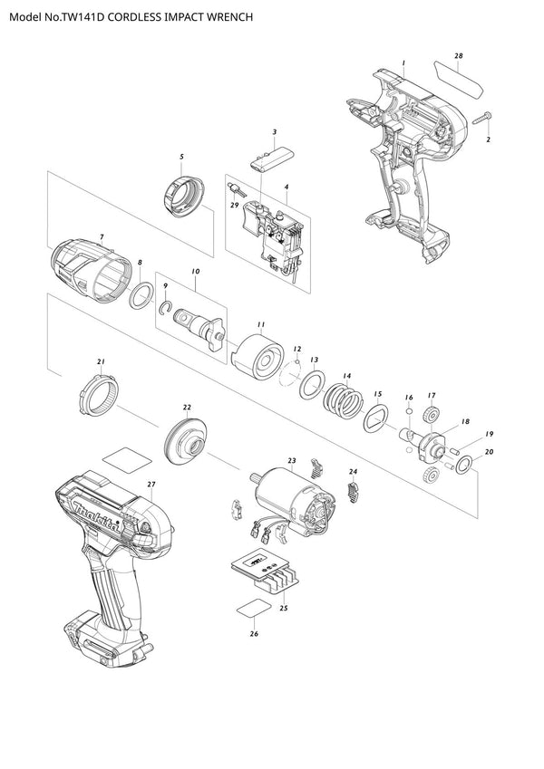 Pièces détachées boulonneuse sans fil Makita TW141D
