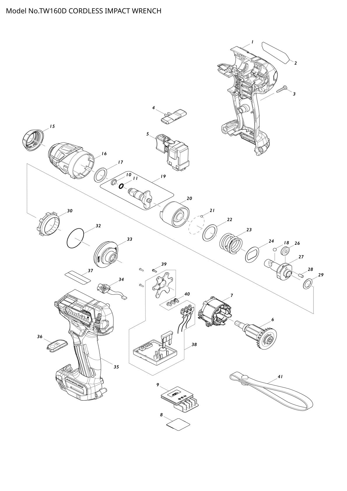 Pièces détachées boulonneuse sans fil Makita TW160D