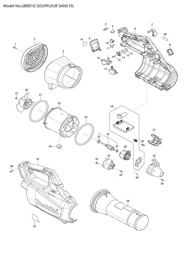 Pièces détachées souffleur sans fil Makita UB001G