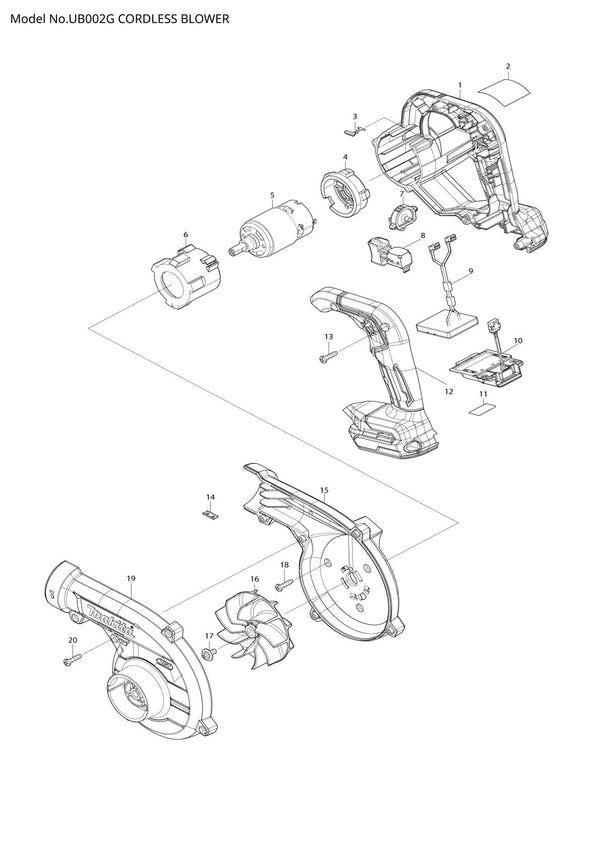Pièces détachées souffleur sans fil Makita UB002G