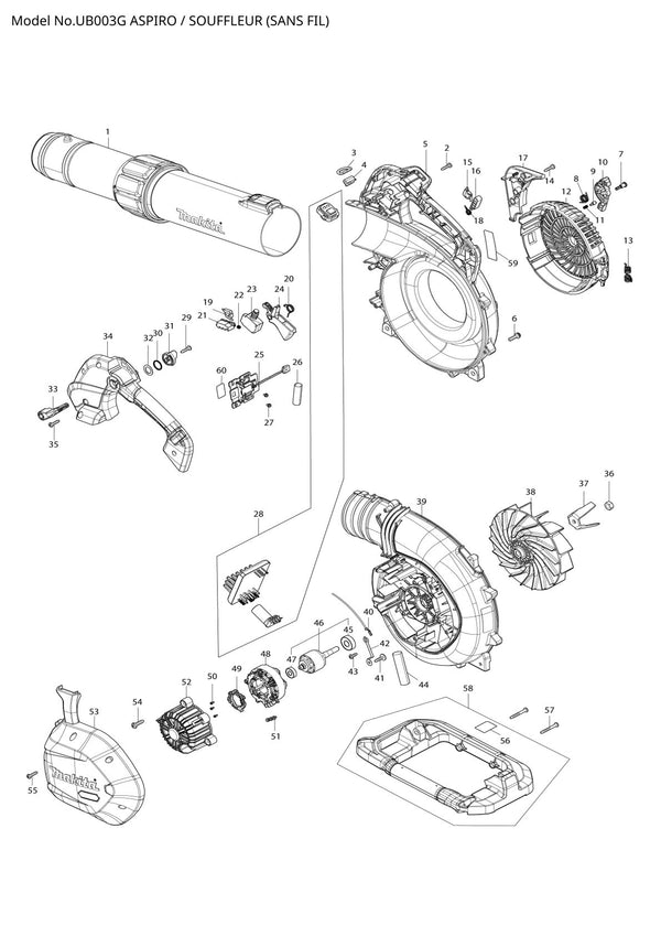 Pièces détachées souffleur sans fil Makita UB003G