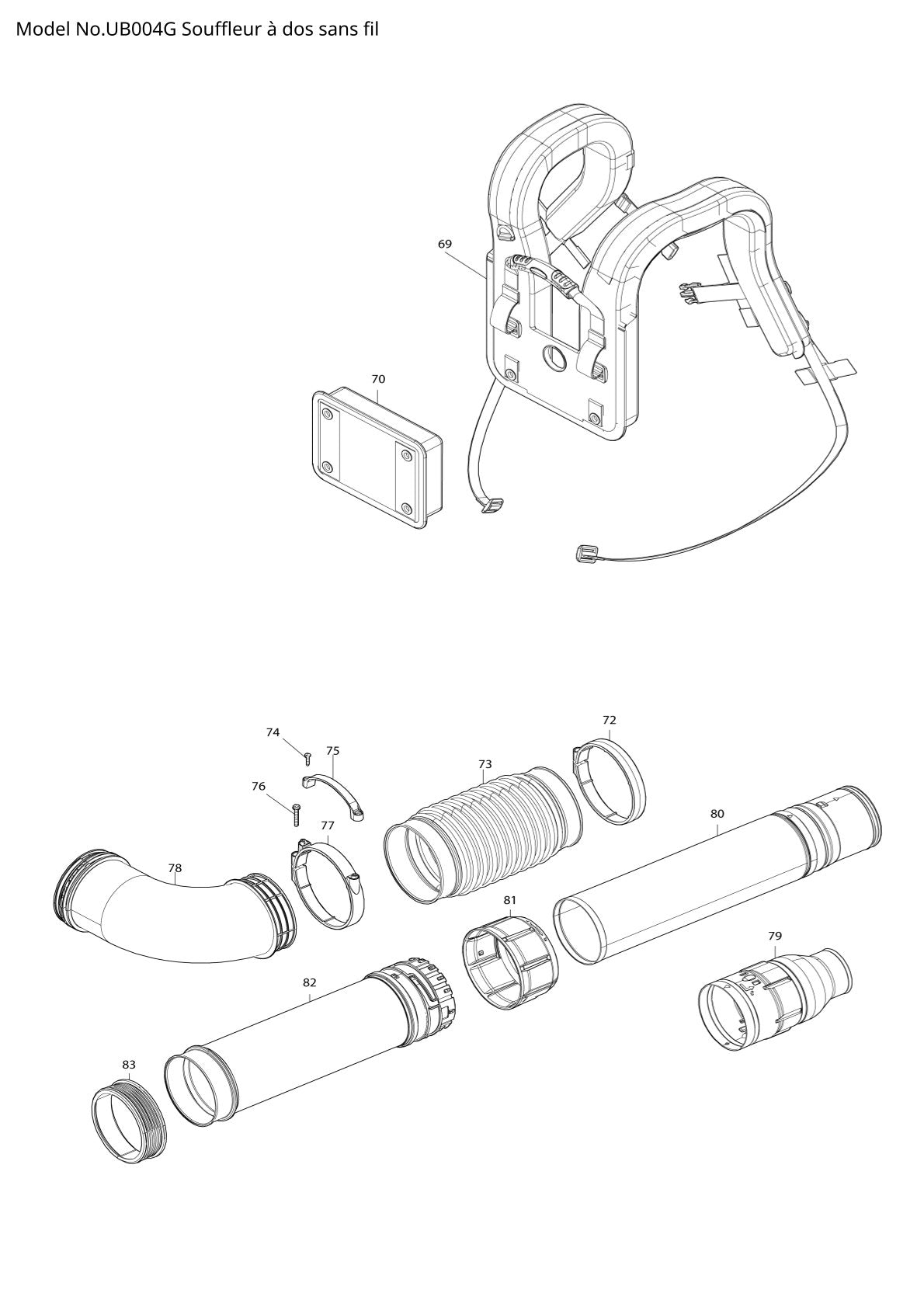 Pièces détachées souffleur sans fil Makita UB004G