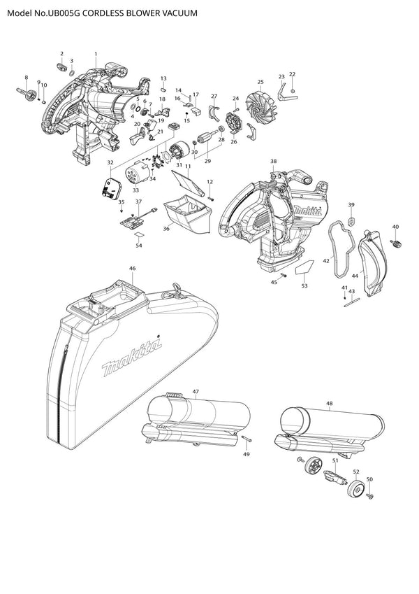 Pièces détachées souffleur sans fil Makita UB005G