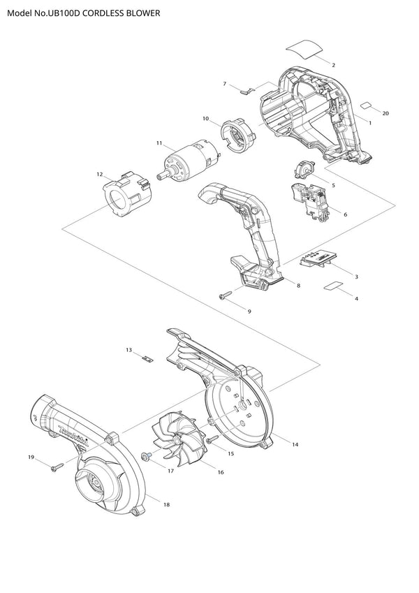 Pièces détachées souffleur sans fil Makita UB100D
