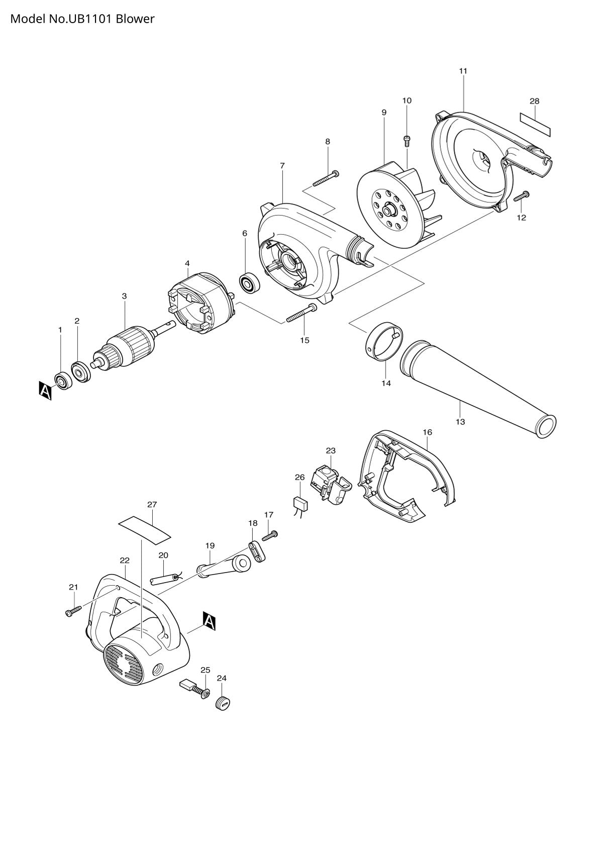 Pièces détachées souffleur électrique Makita UB1101