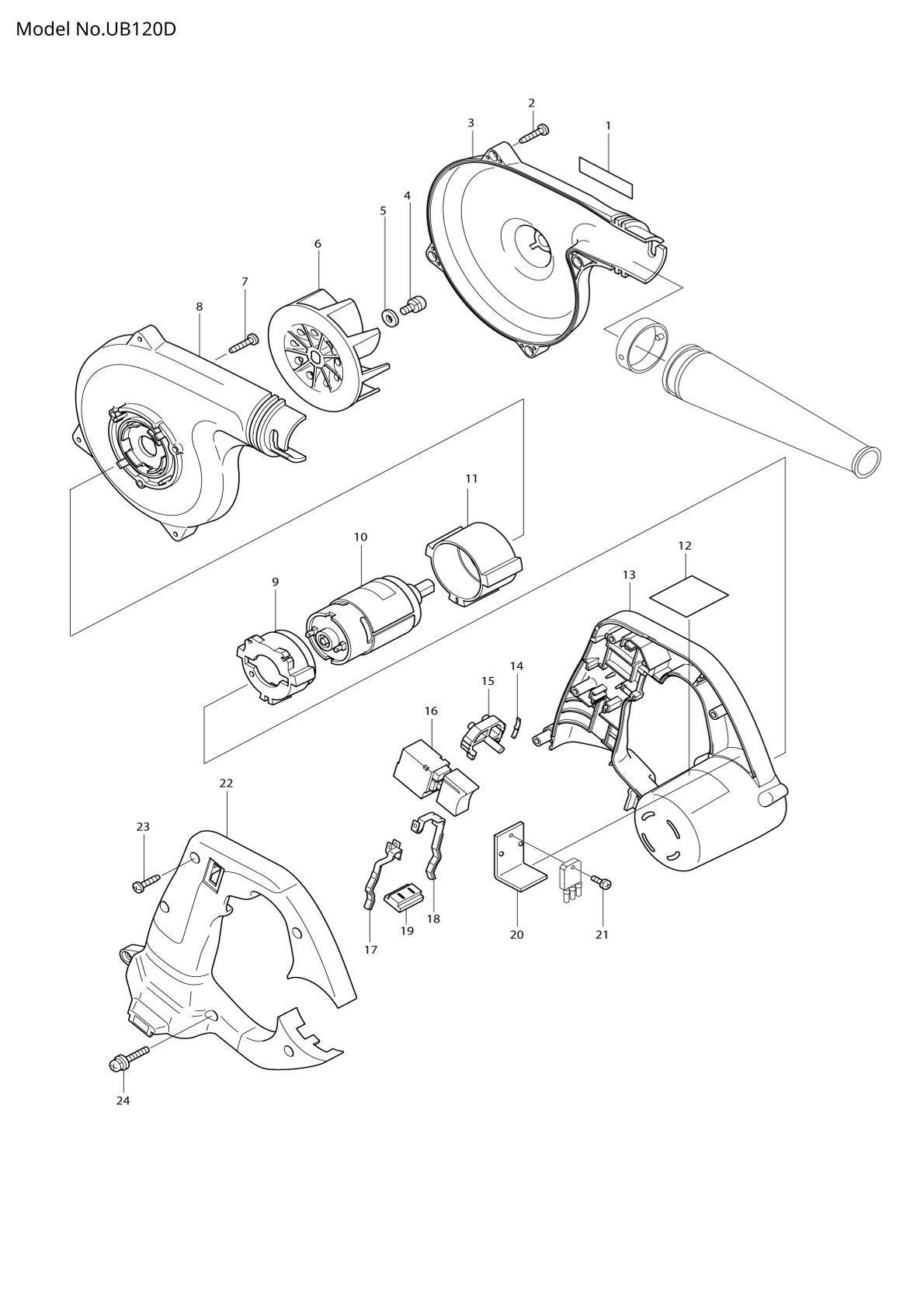 Pièces détachées souffleur sans fil Makita UB120D