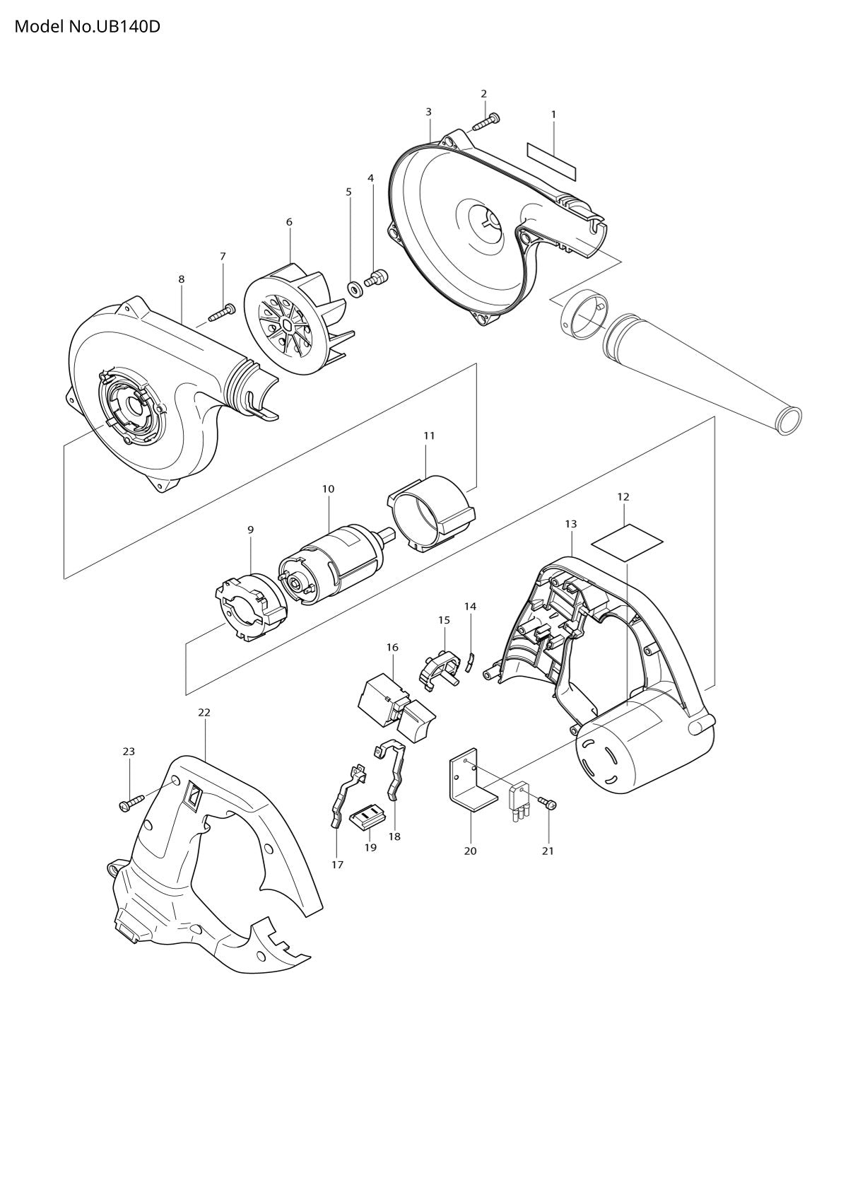 Pièces détachées souffleur sans fil Makita UB140D
