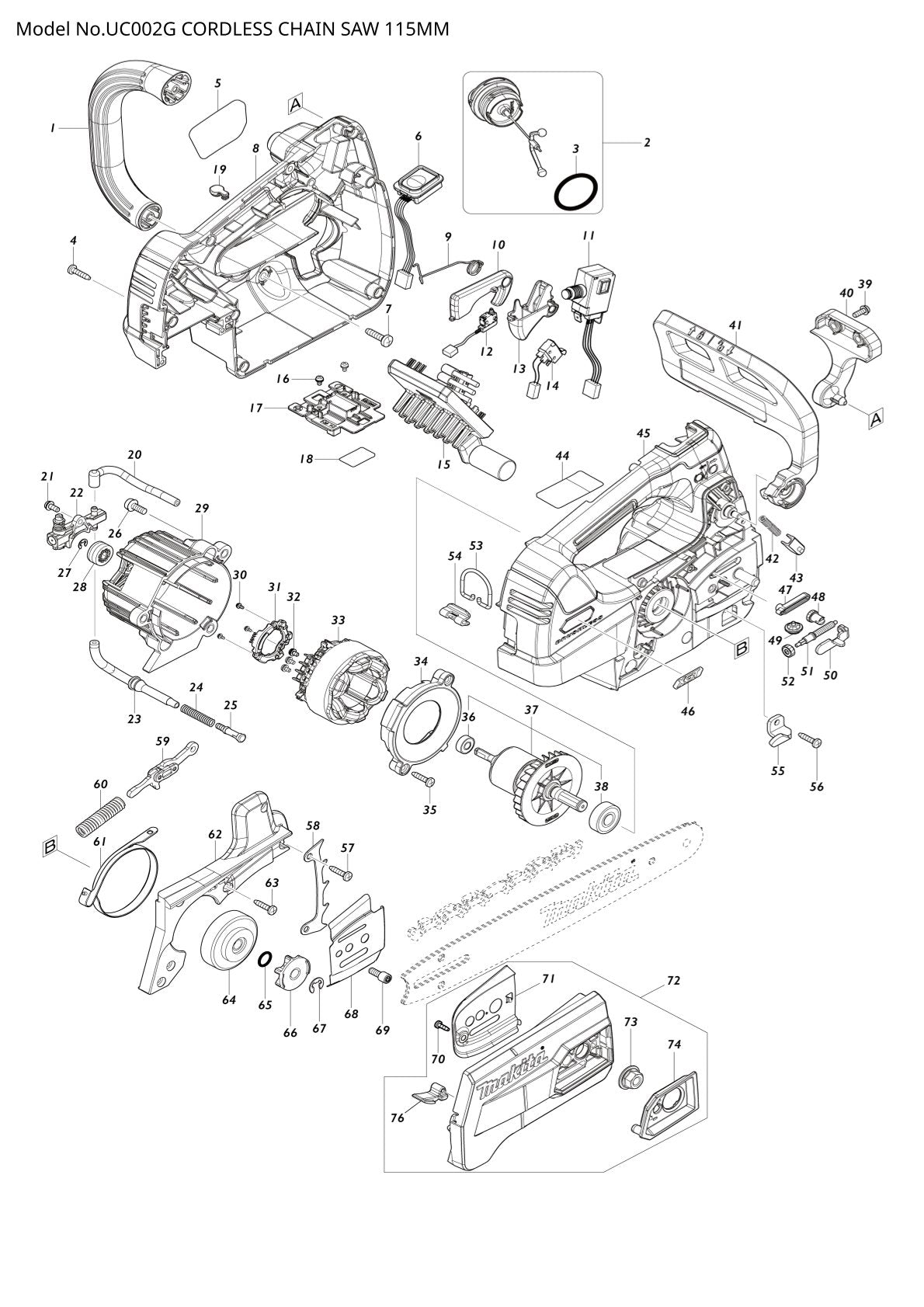 Pièces détachées tronçonneuse sans fil Makita UC002G