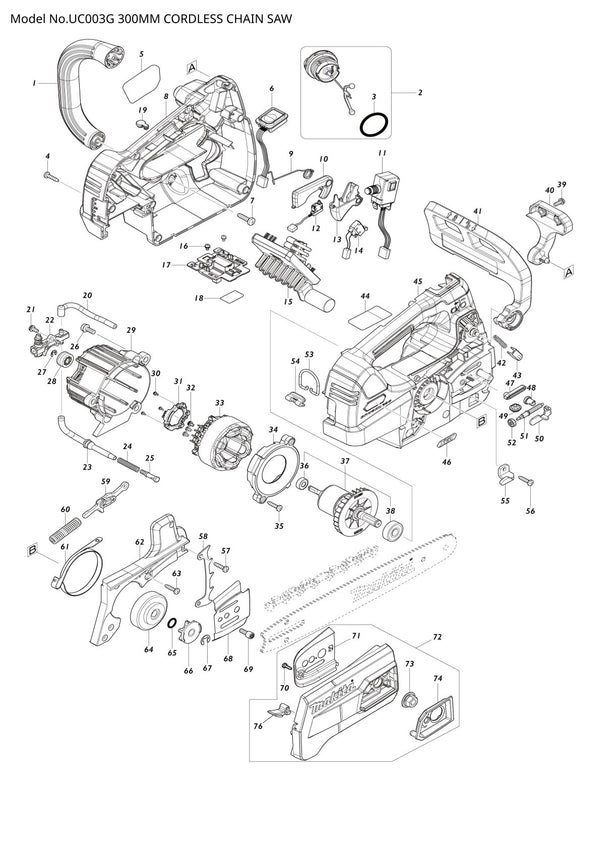 Pièces détachées tronçonneuse sans fil Makita UC003G