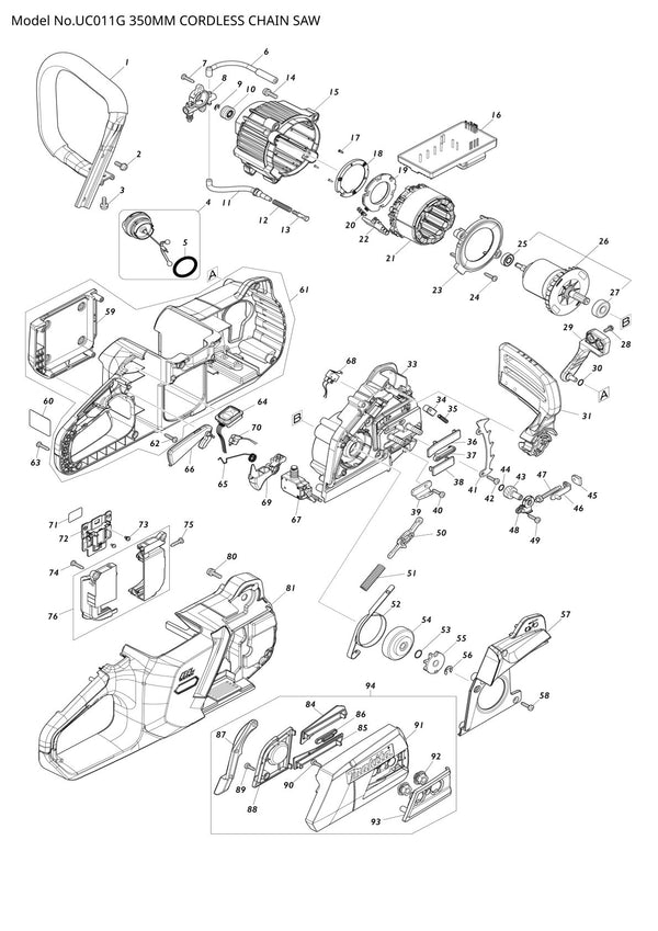 Pièces détachées tronçonneuse sans fil Makita UC011G