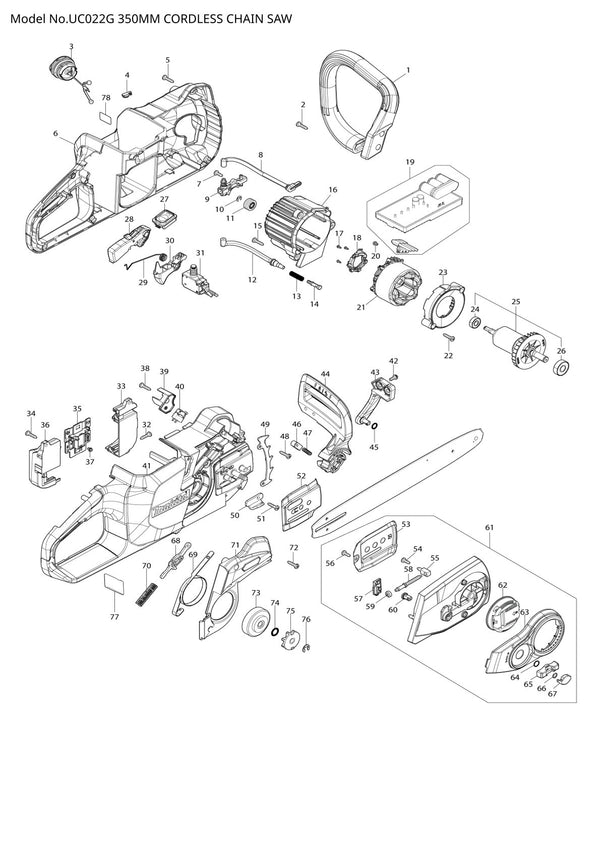 Pièces détachées tronçonneuse sans fil Makita UC022G