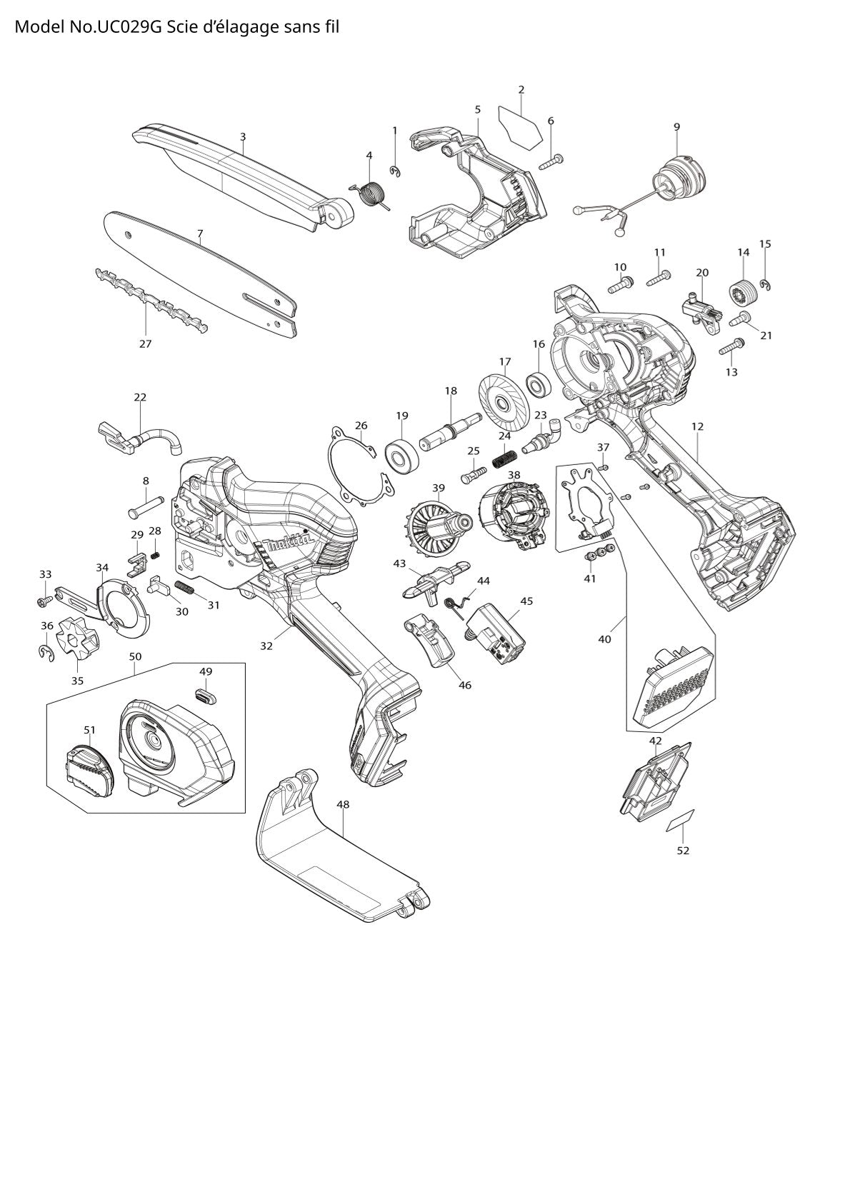 Pièces détachées tronçonneuse sans fil Makita UC029G