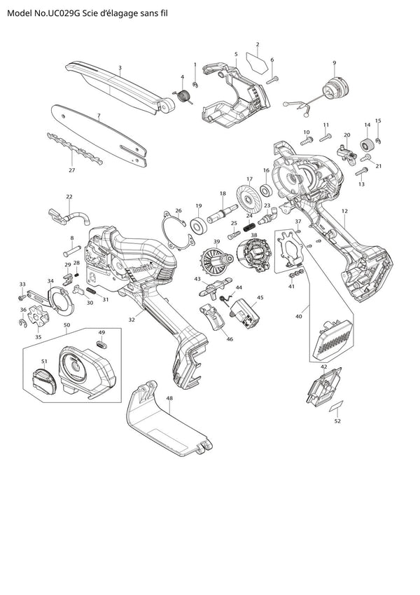 Pièces détachées tronçonneuse sans fil Makita UC029G