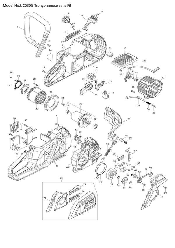 Pièces détachées tronçonneuse sans fil Makita UC030G