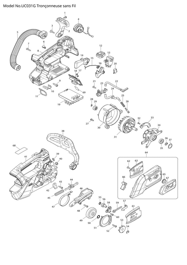 Pièces détachées tronçonneuse sans fil Makita UC031G