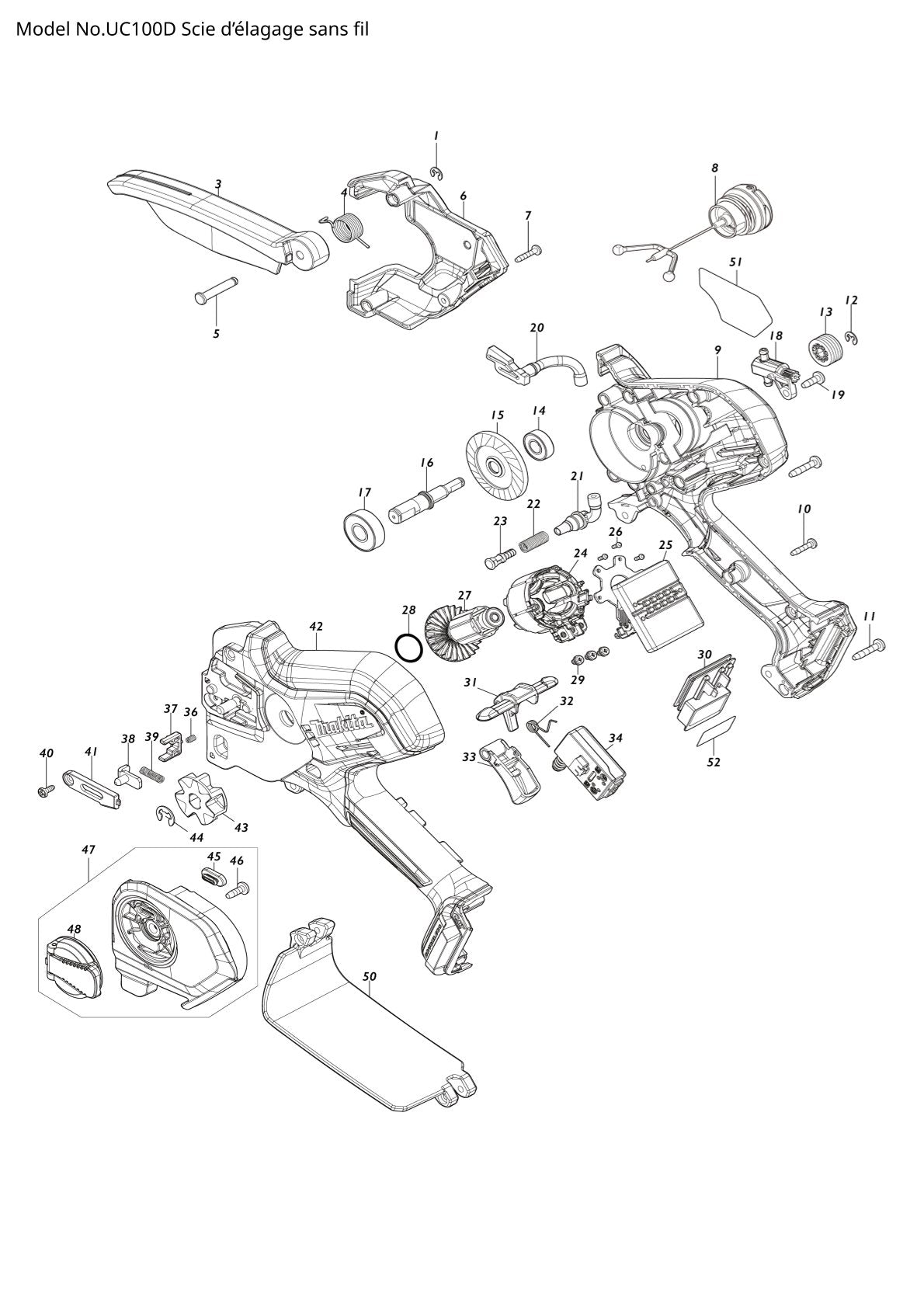 Pièces détachées tronçonneuse sans fil Makita UC100D