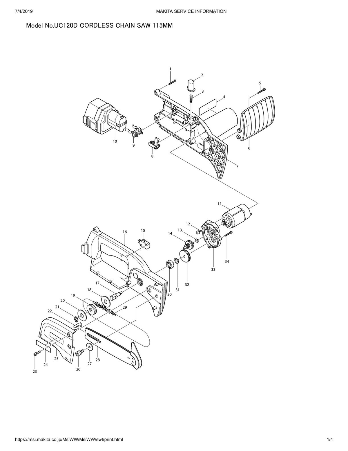 Pièces détachées tronçonneuse sans fil Makita UC120D