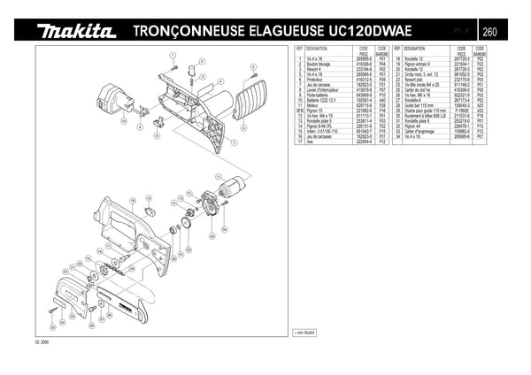 Pièces détachées tronçonneuse sans fil Makita UC120D