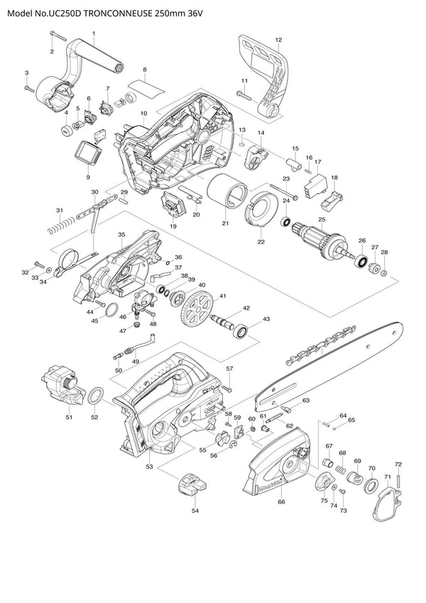 Pièces détachées tronçonneuse sans fil Makita UC250D