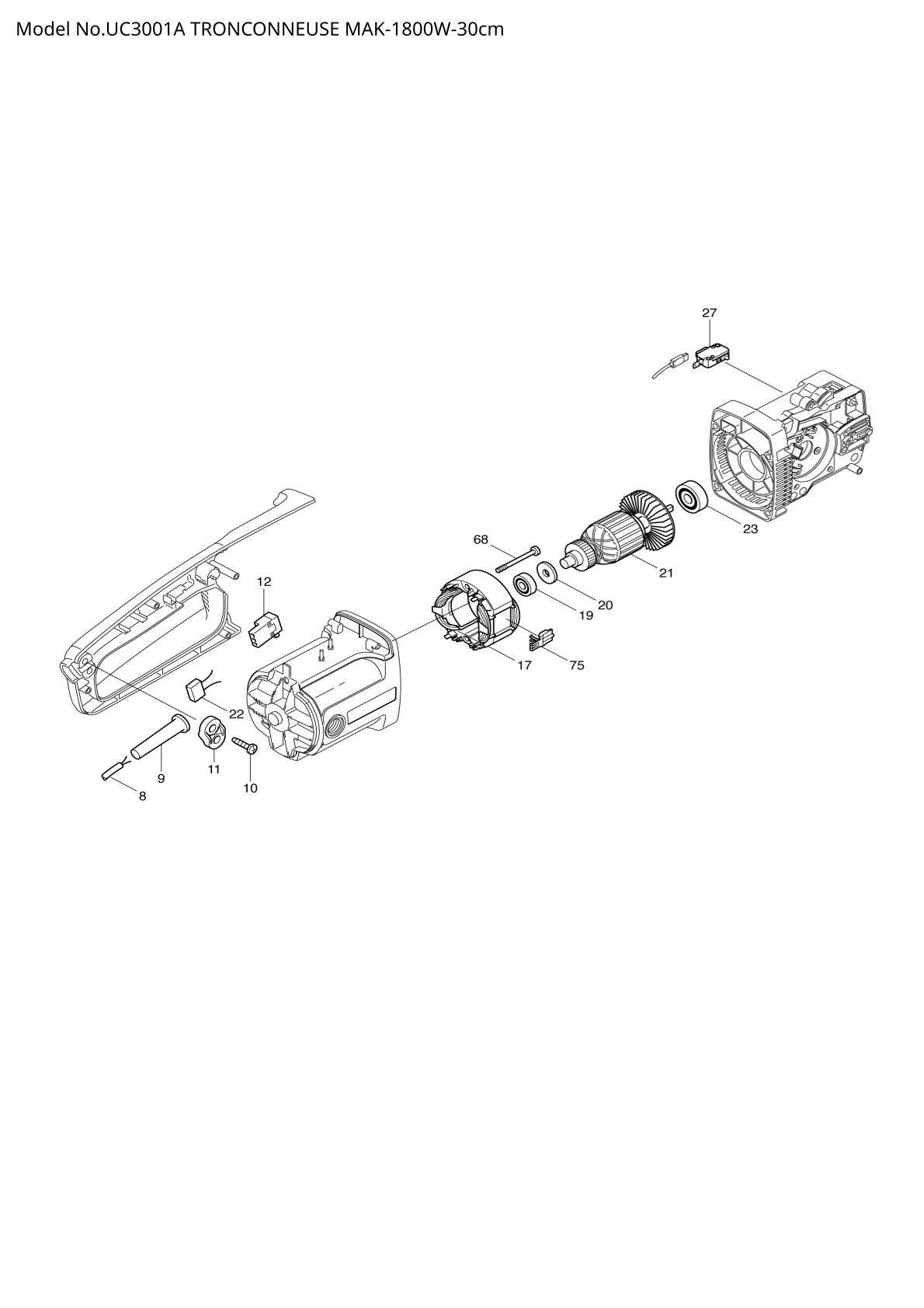 Pièces détachées tronçonneuse électrique Makita UC3001A
