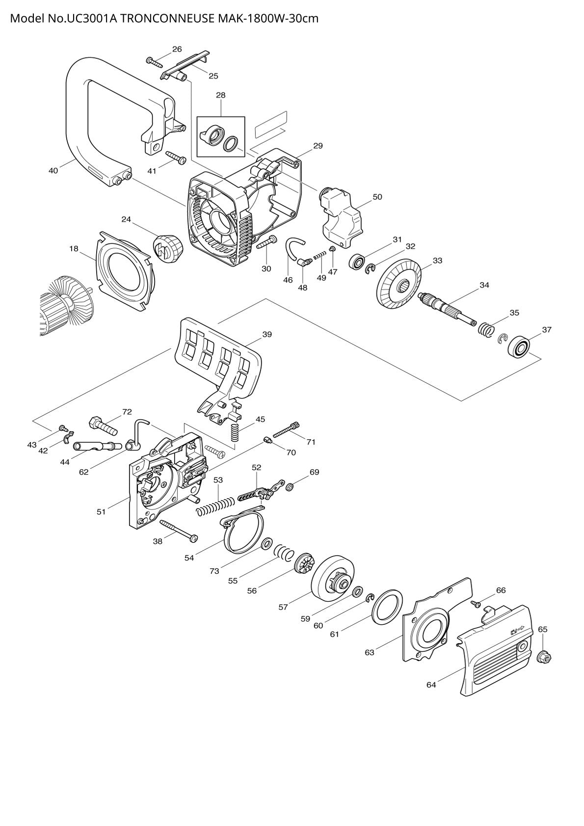Pièces détachées tronçonneuse électrique Makita UC3001A