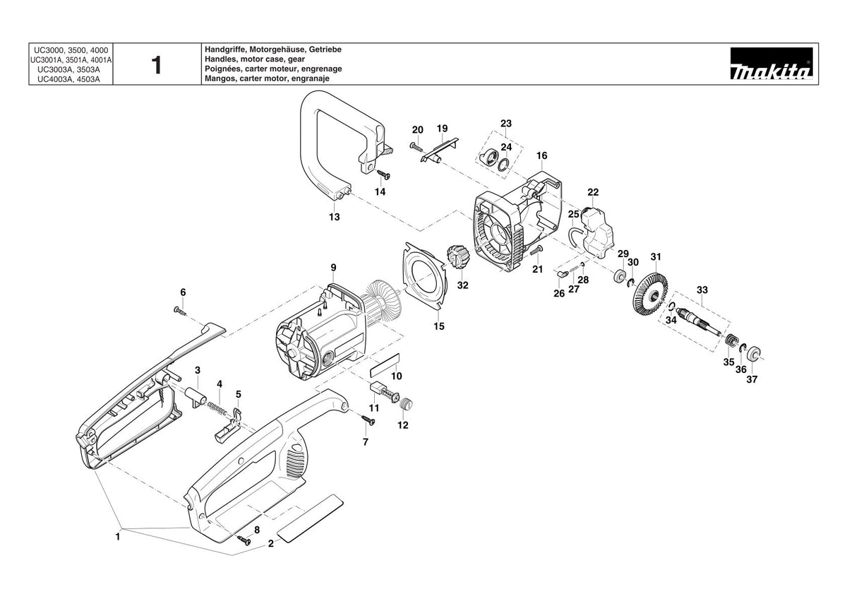 Pièces détachées tronçonneuse électrique Makita UC3003A