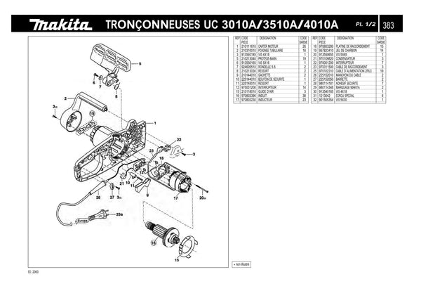Pièces détachées tronçonneuse électrique Makita UC3010A