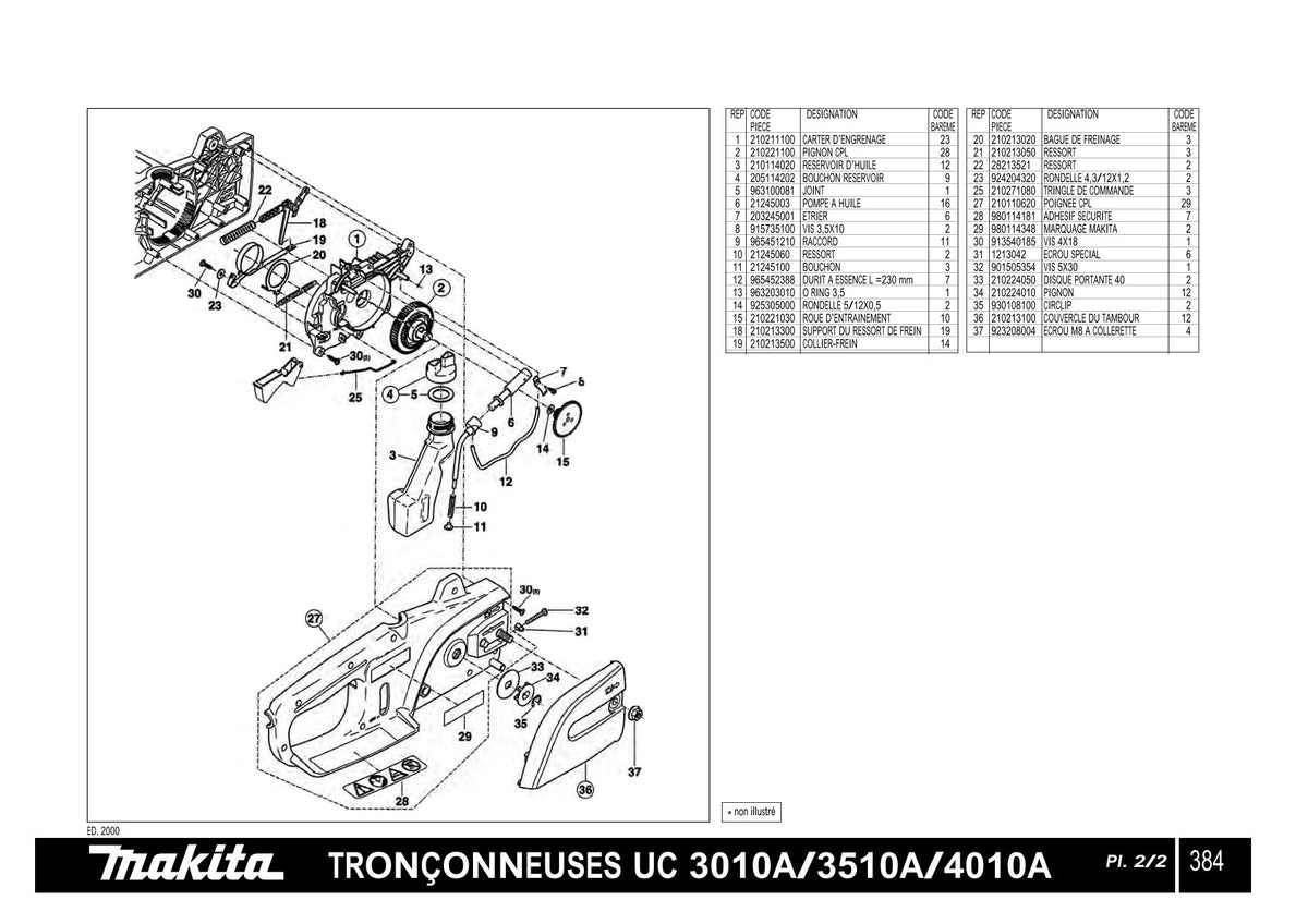 Pièces détachées tronçonneuse électrique Makita UC3010A