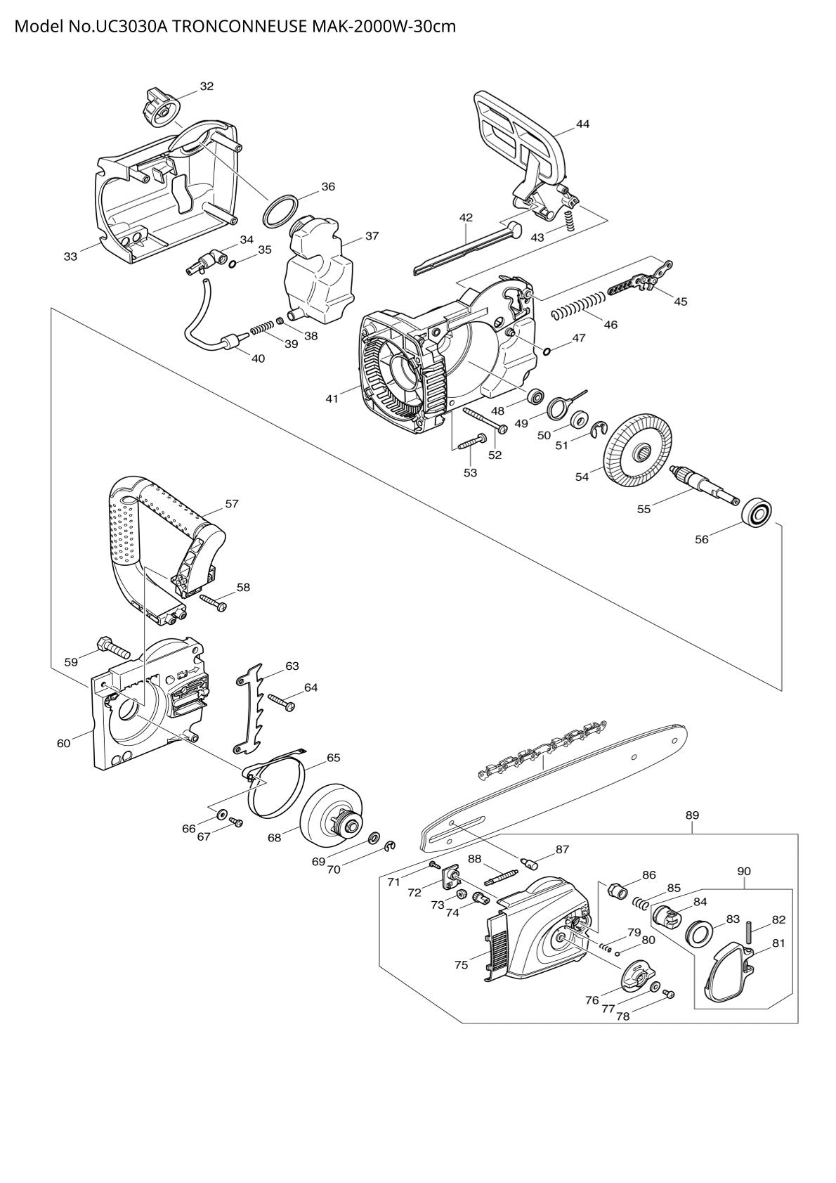 Pièces détachées tronçonneuse électrique Makita UC3030A