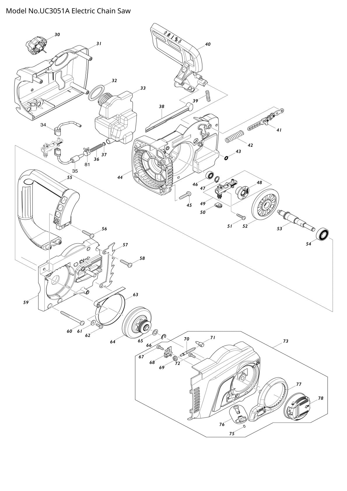 Pièces détachées tronçonneuse électrique Makita UC3051A